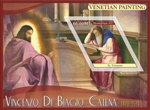 Souvenir Sheet, Paintings by Vincenzo di Biagio Catena, Mozambique,  , Painters, Paintings