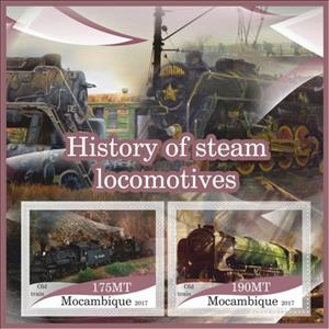 Mini Sheet, Steam Locomotives Old Trains, Mozambique,  , Locomotives, Railways