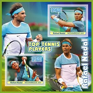 Mini Sheet, Tennis Player Rafael Nadal, Mozambique,  , Famous People, Sports, Tennis