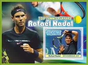 Souvenir Sheet, Tennis Player Rafael Nadal, Mozambique,  , Famous People, Sports, Tennis