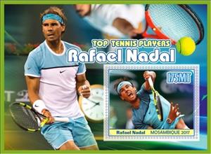 Souvenir Sheet, Tennis Player Rafael Nadal, Mozambique,  , Famous People, Sports, Tennis