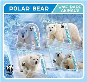 Mini Sheet, WWF Polar Bears, Mozambique,  , Animals (Fauna), Polar Bears, WWF