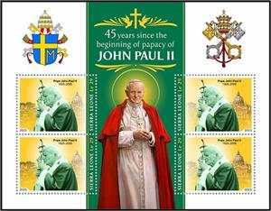 Mini Sheet, 45th Anniversary of the Beginning of Papacy of John Paul II, Sierra Leone,  , Anniversaries and Jubilees, Popes