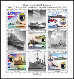 Mini Sheet, 80th Anniversary of the British Destroyers Eclipse/Laforey, Sierra Leone,  , Anniversaries and Jubilees, Second World War