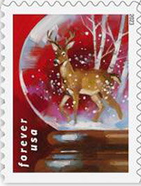 Stamp, Snow Globe with Reindeer, United States of America,  , Christmas, Deer