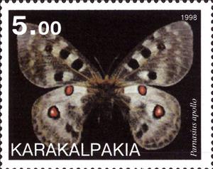 Stamp, Parnassius apollo, Uzbekistan, Karakalpakstan,  , Animals (Fauna), Butterflies, Insects