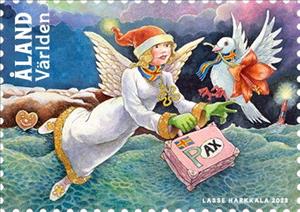 Stamp, Christmas Angel and Dove, Åland Islands,  , Angels, Birds, Christmas, Flowers, Hearts, Lamps and Candles