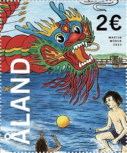 Stamp, Year of the Dragon, Åland Islands,  , Chinese New Year, Chinese Zodiac, Dragons, People, Water, Zodiac