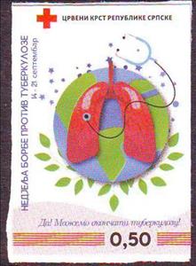 Stamp, Tuberculosis Prevention Week, Bosnia and Herzegovina, Serbian Admin,  , Red Cross and Red Crescent, Tuberculosis / TBC
