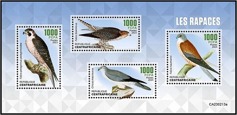 Mini Sheet, Birds of Prey, Central African Republic,  , Birds of Prey