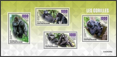 Mini Sheet, Gorillas, Central African Republic,  , Animals (Fauna), Monkeys