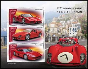 Mini Sheet, 125th Anniversary of the Birth of Enzo Ferrari, Chad,  , Anniversaries and Jubilees, The Automobile Industry