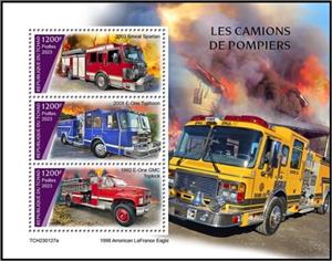 Mini Sheet, Fire Trucks, Chad,  , Fire-brigade, Vehicles