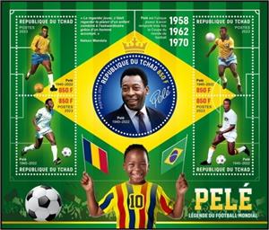 Mini Sheet, Tribute to Pele (1940–2022), Chad,  , Famous People, Football (Soccer), Sports