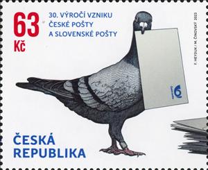 Stamp, Carrier Pigeon with Envelope, Czech Republic,  , Animals (Fauna), Birds, Carrier-pigeons, Joint Issues, Letters (Mail), Pigeons