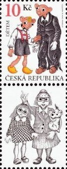 Stamp with Attached Label, Spejbl and Hurvínek, Czech Republic,  , Fairy Tales
