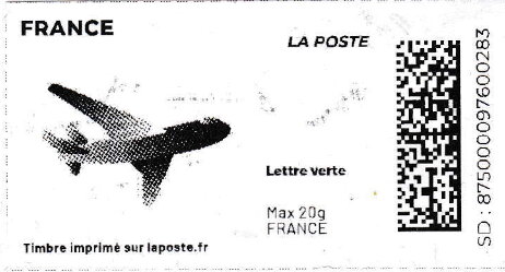 Stamp, Airplane. Redesign without laposte logo, France,  , Aircraft, Aviation
