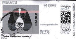 Stamp, Beagle in black. Redesign without laposte logo, France,  , Animals (Fauna), Dogs, Mammals