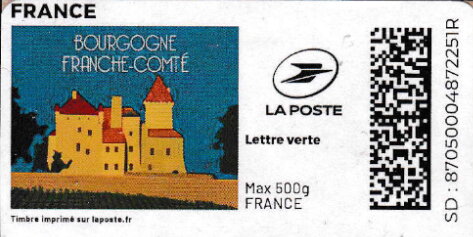Stamp, Bourgogne Franche Comte. Redesign with laposte logo, France,  , Castles