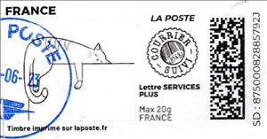 Stamp, Cat 3. Redesign without laposte logo. Courrier suivi, France,  , Animals (Fauna), Cartoons, Cats, Mammals