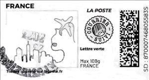 Stamp, Doodle. Skyscraper Skyline, Aeroplane. Redesign Courrier ..., France,  , Aircraft, Aviation, Drawings, Townscapes / City Views