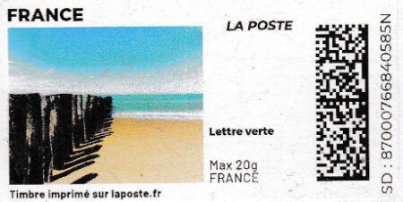 Stamp, Groin on the Beach in colour. Redesign without laposte logo, France,  , Beaches, Coastal Areas, Landscapes