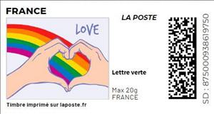 Stamp, Love. Rainbow and Hands forming a Heart. Redesign no logo, France,  , Hands, Hearts, Love, Rainbows