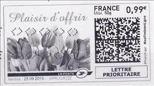 Stamp, Pleasure to offer/ Plaisir d'Offrir. Tulips in black, France,  , Flowers, Presents / Gifts, Tulips