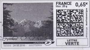 Stamp, Pyrenees in black, France,  , Landscapes, Mountains