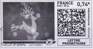 Stamp, Reindeer in black, France,  , Animals (Fauna), Christmas, Deer, Mammals