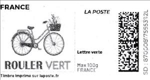 Stamp, Ride Green. Rouler Vert. in black. Redesign no Laposte Logo, France,  , Bicycles, Cycling, Environment Protection
