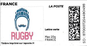 Stamp, Rugby Hat in colour. Redesign without laposte logo, France,  , Headgear, Rugby, Sports