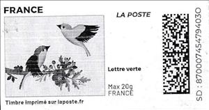 Stamp, Spring. Birds Nesting. White Background. Redesign no logo, France,  , Animals (Fauna), Birds, Spring