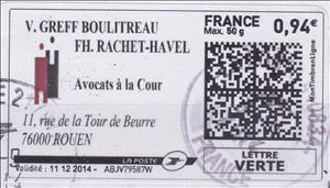 Stamp, V Greff Boulitreau Fil Rachat Haval. Avocat a la Cour, France,  , Lawyers - Advocates, Logos