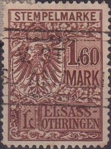 Stamp, Elsass-Lothringen, 1.60 mark, German Realm,  , Coats of Arms, Numbers
