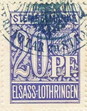 Stamp, Elsass-Lothringen, 20 pfennig, German Realm,  , Coats of Arms, Numbers