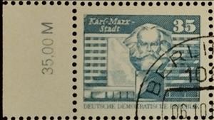 Stamp with Collectible Margin, House of the State Organs, Karl-Marx-Stadt, Germany, Democratic Republic,  , Buildings, Communism, Famous People, Men, Monuments, Townscapes / City Views