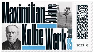 Stamp, Maximilian Kolbe Foundation, 50 Years, Germany, Federal Republic,  , Anniversaries and Jubilees, Charity, Famous People, Flowers, Journalists, Monks, Religion, Second World War