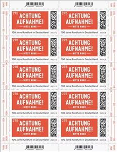 Full Pane, Radio Broadcasting in Germany, Centenary, Germany, Federal Republic,  , Anniversaries and Jubilees, Radio, Telecommunication