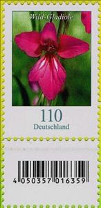 Stamp with Attached Label, Wild Gladiola (Gladiolus illyricus), Germany, Federal Republic,  , Flowers, Plants (Flora)