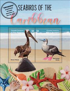 Souvenir Sheet, Brown Pelican - Red-footed Boody, Grenada Carriacou & Petite Martinique,  