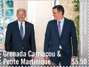 Stamp, President Biden and Pedro Sanchez, Grenada Carriacou & Petite Martinique,  