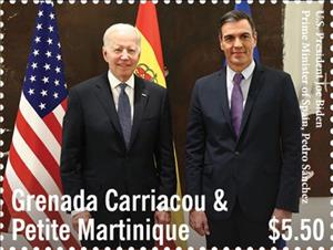 Stamp, President Biden and Pedro Sanchez, Grenada Carriacou & Petite Martinique,  