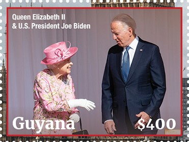 Stamp, U.S. President Joe Biden and Elizabeth II, Guyana,  