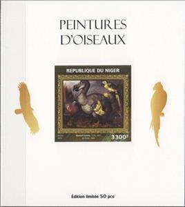 Souvenir Sheet, Birds on Paintings Gold Impressions, Niger,  , Animals (Fauna), Birds, Paintings
