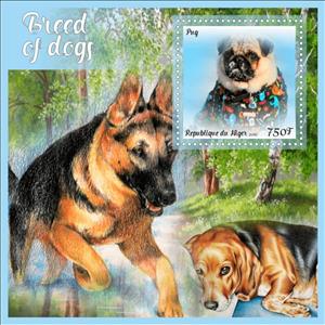 Souvenir Sheet, Dogs Breed of Dogs (Pug), Niger,  , Animals (Fauna), Dogs