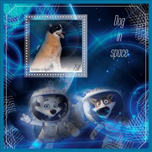 Souvenir Sheet, Dogs in Space (Laika), Niger,  , Animals (Fauna), Dogs, Outer Space, Space Traveling, Spacecrafts
