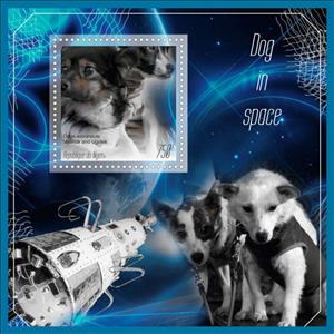 Souvenir Sheet, Dogs in Space (Veterok and Ugolek), Niger,  , Animals (Fauna), Dogs, Outer Space, Space Traveling, Spacecrafts
