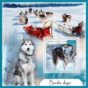 Souvenir Sheet, Dogs Nordic Dogs (Chukchi husky sled), Niger,  , Animals (Fauna), Dogs