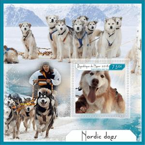 Souvenir Sheet, Dogs Nordic Dogs (Kamchatka sled dog), Niger,  , Animals (Fauna), Dogs